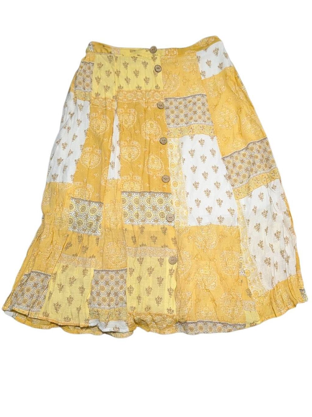Mlle Gabrielle Yellow Vintage Indian Rayon Patchwork Hippy Gypsy Boho Maxi Women